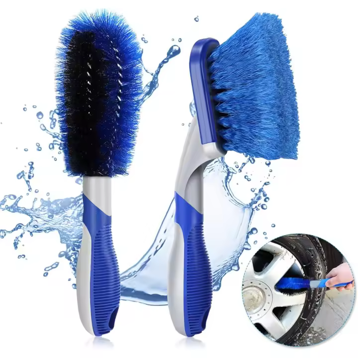 Cepillo de limpieza para automóviles, 2 piezas Cepillo de limpieza de llantas para cubiertas de ruedas (azul), cepillo de lavado de llantas que protege las superficies - Cepillo de detalles para automóviles, motocicletas y CIE - 1