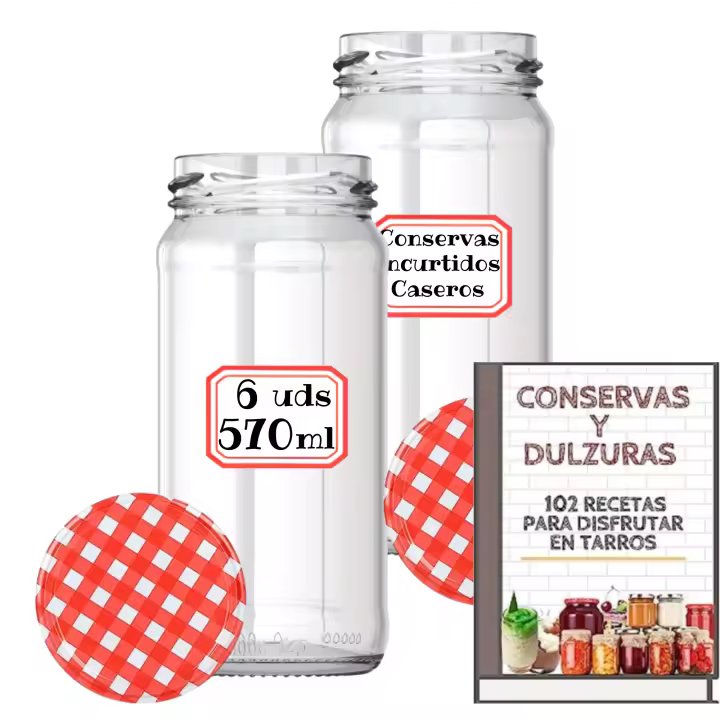 MundoTarros - Tarros de Cristal de 570 ml con Tapa de Rosca Hermética + Ebook de 102 Recetas - Frascos para Purés, Mermelada, Conservas, Salsas - Incluye Etiquetas - 1
