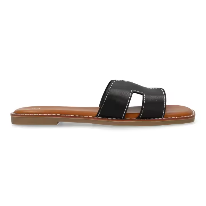 Sandalia Plana de Mujer cómoda piel / Sandalia verano negro - 1