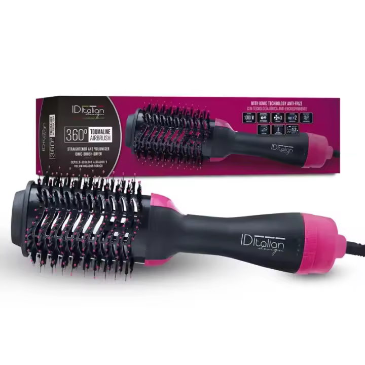 Italian Design - 360 Toumalin AirBrush con Tecnología Iónica por Turmalina  Cepillo-Secador Profesional de 1000W de Potencia  Calentador Cerámico  3 Velocidades y 2 Modos de Calor - 1