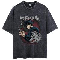 Camiseta Harajuku Japón Anime Streetwear Gráfico Algodón Verano Manga Corta Impresión Jujutsu Kaisen Vintage Lavada Para Hombre - details 20