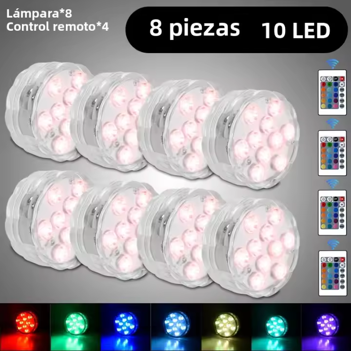 Luz Submarina LED RGB Para Piscina Con Control Remoto Y Batería Operada Portátil Para Acuario Y Vaso Iluminación Submarina Multicolor Impermeable - 1