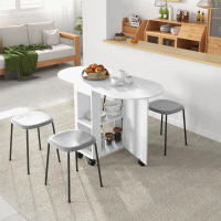 HOMCOM Mesa de Comedor Plegable con Ruedas Mesa de Cocina con Alas Abatibles y 2 Estantes Abiertos Estilo Moderno Carga 80 kg 120x60x77 cm Blanco - details 1
