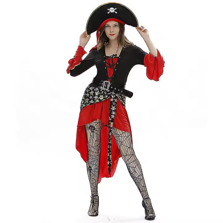 Disfraz de pirata para mujer, traje de pirata para mujer adulta, disfraz de pirata de Halloween con calcetines - 1