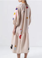 Vestido Largo Casual Bohemio Para Mujer Verano 2025 Estampado Suave Cuello Redondo Mangas Lanternas Sueltas Moda Oficina - details 3