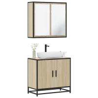 vidaXL Set de muebles baño 2 pzas madera contrachapada en color Roble ahumado/Negro/Marrón roble y más | almacenamiento funcional diseño moderno para baño dormitorio sala - details 4