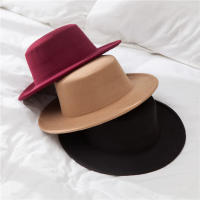 Clásico Sombrero De Paja Sólida Para Hombres Y Mujeres Mezcla De Lana Artificial Sombrero De Paseo Ancho Estilo Jazz Derby Plano Para Iglesia Casual Unisex - details 4