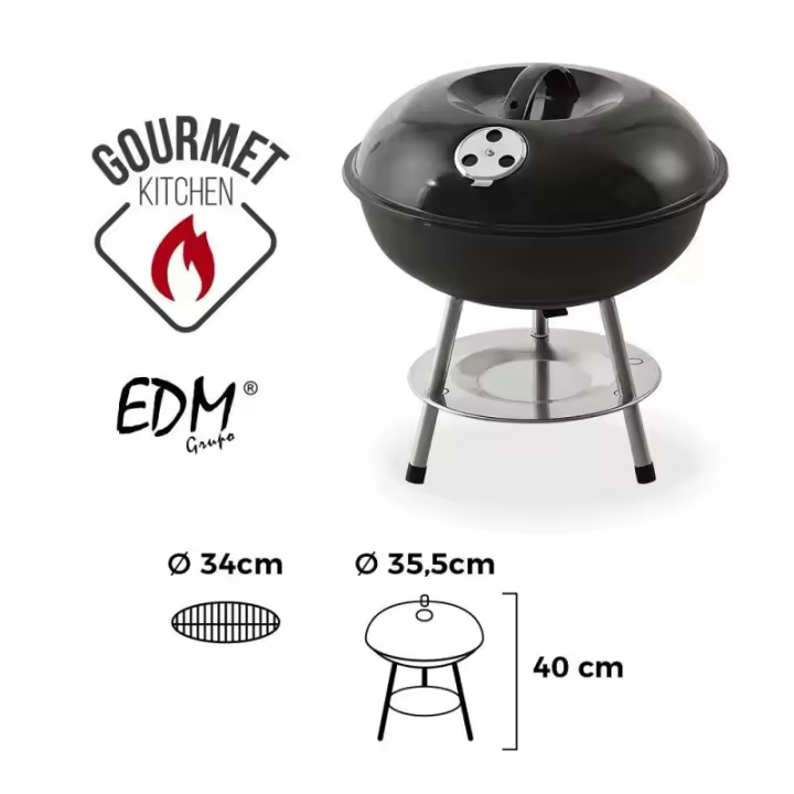 Edm Barbacoa Negra ø 35,5cm 3 Patas - Fácil Montaje y Resistente Al Calor - 1