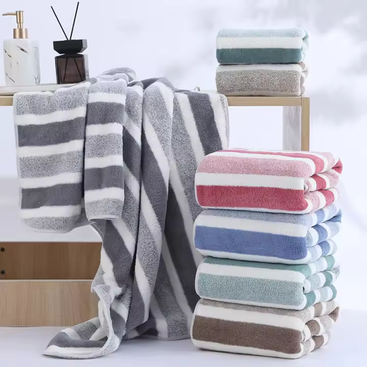 Juego De Toallas De Baño De 2 Piezas Estriadas Absorbentes Rápidas Y Secas Suaves Y Amigables Con La Piel Ideal Para Uso Diario - 1