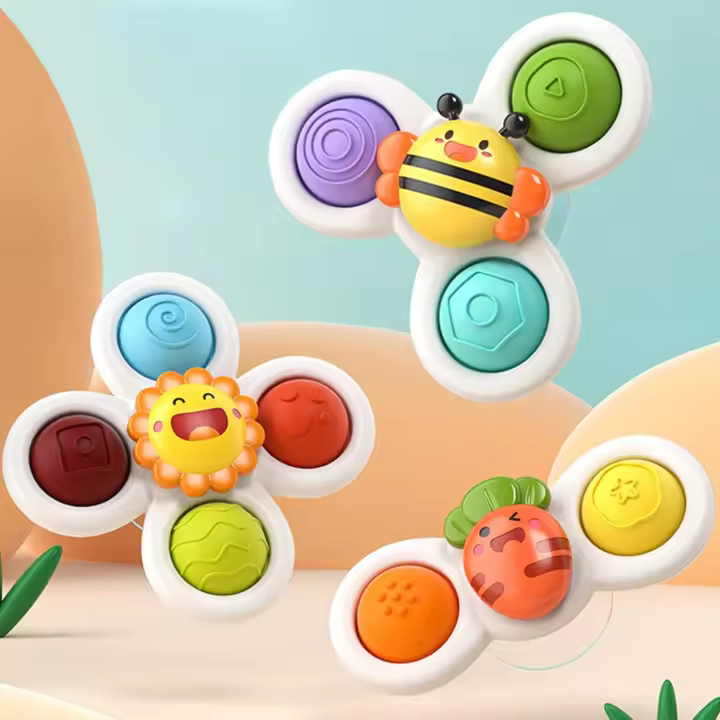 Paquete de 3 juguetes giratorios con ventosa, juguetes giratorios para niños de 1 a 3 años, juguetes sensoriales, juguetes de aprendizaje temprano, juguetes para la bañera, juguetes para la silla del comedor - 1