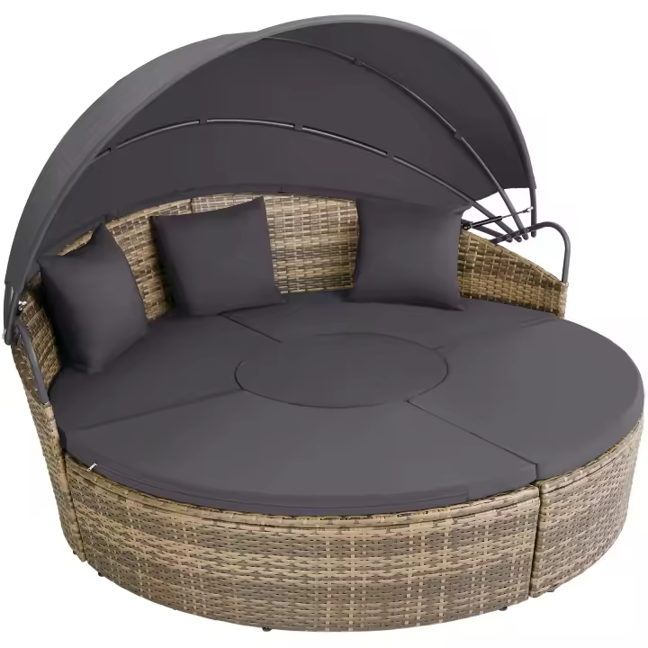 TECTAKE - Isla de ratán SANTORINI, Trenzado de poliratán de gran calidad y con protección UV, Estructura resistente y estable de acero, Combinable y versátil, con pinzas de unión - 1