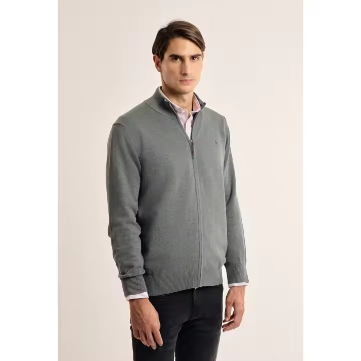 Cardigan Valecuatro cuello mock color gris - 1