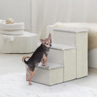 PawHut Escalera para Mascotas de 3 Peldaños Plegable con Tapas Abatibles y Espacio de Almacenamiento 3 Escalones de Perros Gatos Pequeños para Cama Sofá 40x54x48 cm - details 1