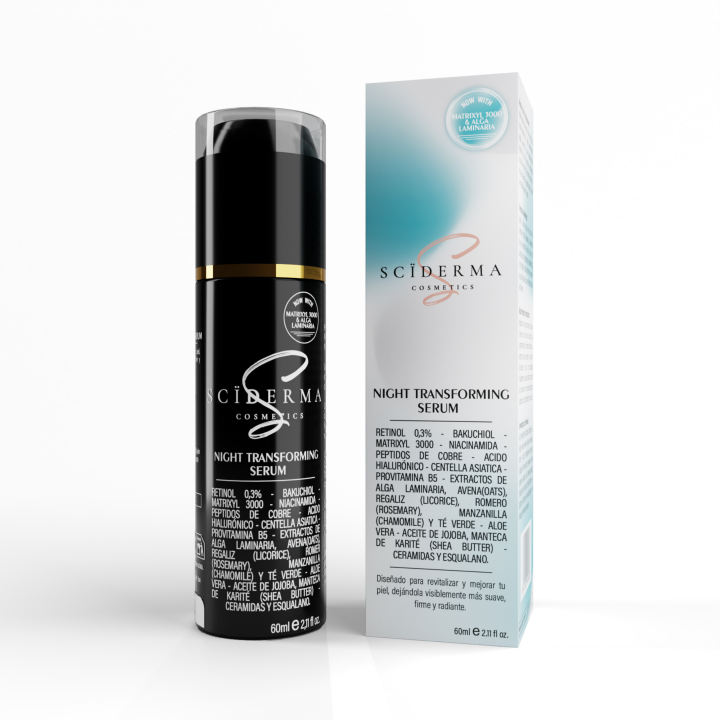 SCÏDERMA SERUM RETINOL 60 ml, BAKUCHIOL, MATRIXYL 3000, Niacinamida, Péptidos, Ácido Hialurónico, Alga Laminaria, Esqualano, Aloe Vera, Centella, Jojoba, B5, Te verde – Serum Facial Antiedad, Antimanchas y Reafirmante | RETINOL PURO PARA LA CARA