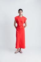 PuntoSalao Vestido largo satinado con nudo delantero para mujer color rojo detalle fruncido - details 0