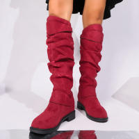 Botas De Rodilla Altas Cómodas Y Elegantes Con Diseño Redondo Y Hebilla Cierre Fácil Para Mujer Estilizada Con Forro De Peluche Material De La Parte Superior De Terciopelo Suave Para Uso Casual - details 12