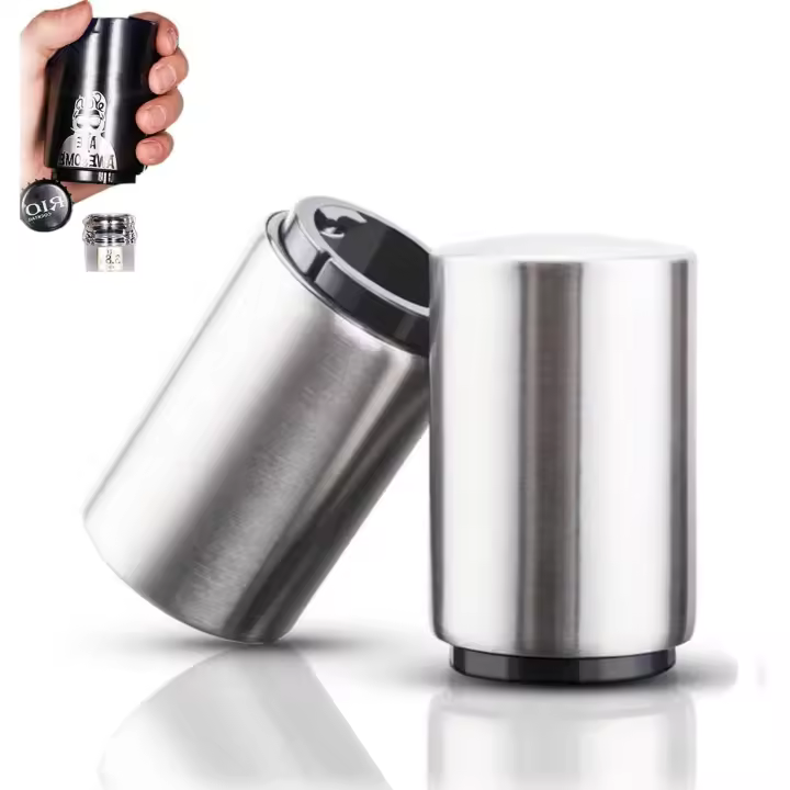 Abridor de botellas de cerveza 2 unidades, abridor de cerveza con sacacorchos,regalo para hombres y mujeres,abridor de botellas a presión magnético automático de acero inoxidable,destapador de cerveza,accesorios para cerveza,abridor de cerveza magnético - 1