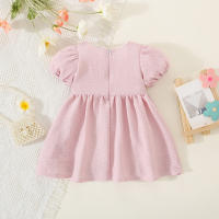 Vestido De Verano Para Bebé Niña En Color Sólido Con Cuello Redondo Y Lazo Para Uso Diario De Longitud De Rodilla - details 24
