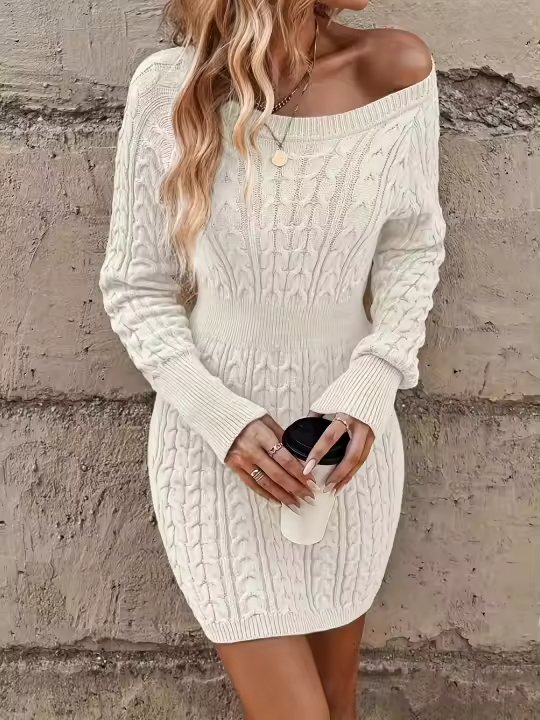 Nuevo Vestido De Suéter De Punto Versátil 2024 Cuello Redondo Estilo Casual Manga Regular Fibra De Poliéster Ajuste Regular Silueta De Chaqueta Longitud Mini Para Mujeres - 1