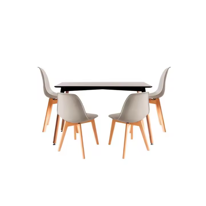 Conjunto Mesa Tower Rectangular 120 x 80 cm Negra y Pack 4 Sillas Kelen - Gris - 1