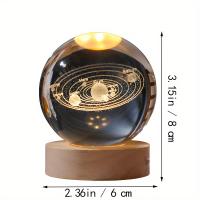 Lámpara De Noche De Cristal 6cm Con Engrado Por Láser Sfera De Vidrio Decoración De Escritorio Para Regalo De Cumpleaños Base De Madera USB - details 1