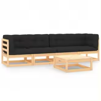 VIDAXL 3083750 sofá y mesa para jardín de madera de pino con cojines en color gris antracita - 1