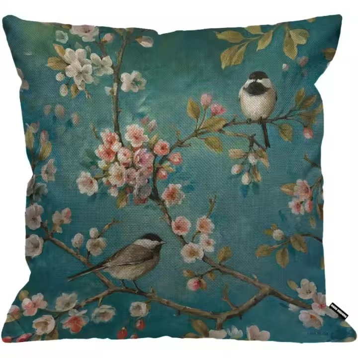 Funda de cojín de árbol y flor, hogar decorativo, para 45X45cm - 1