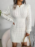 Vestido De Suéter De Punto Para Mujer Otoño Invierno Casual Manga Larga Colores Negro Blanco Azul Ajustado Cuello En V - details 16