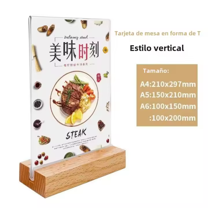 Soporte De Madera Para Tarjetas L-Shaped T-Shaped A6 A5 A4 Doble Cara Resistente Soporte Para Papel Y Display De Etiquetas - 1