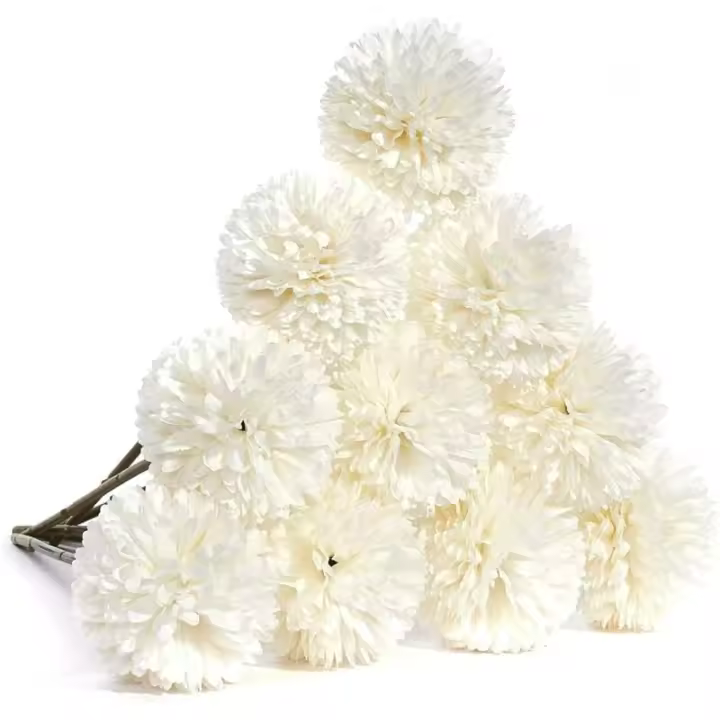 Flores Artificiales, 10 piezas de Flores de Seda con Tallos, Flores Artificiales Blancas para decoraciones, Flores de chrysanthemo Falsas, Ramos de Centros de Mesa de Boda (10 piezas, Blanco) - 1