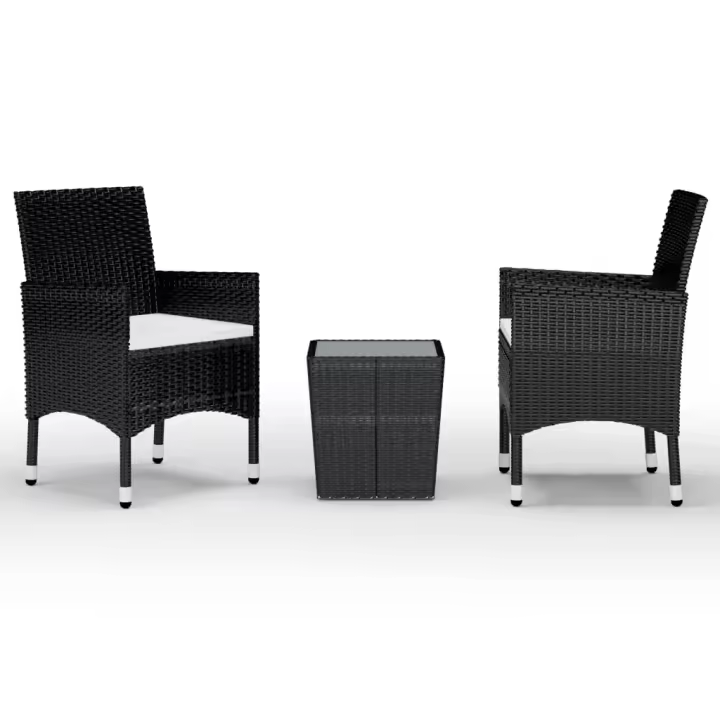 vidaXL Mesa y sillas de jardín 3 pzas ratán PE y vidrio templado negro - 1