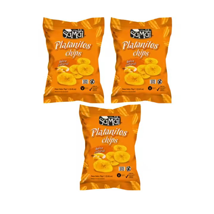 3 PAQUETE SAMAI PALATANITOS CHIPS DULCE NATURAL  TEXTURA FINA Y CRUJIENTE, SIN GLUTEN 75G.ECUADOR - 1
