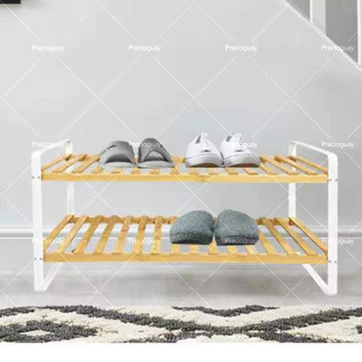 Zapatero de 2 niveles para pasillo, con asa, 66 x 28 x 34,5 cm, bambú, color natural - 1