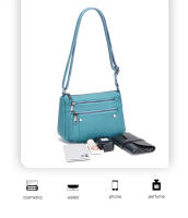 Bolso De Hombro Para Mujer Zency De Cuero Genuino Azul Cielo Diseño Elegante Bolso De Mano Gran Capacidad Bolso Cruzado Satchel - details 3