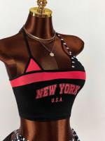 Conjunto De Shorts De Moda Para Mujer Estilo Harajuku Sexy Y2K Con Impresión De Letras Y Cinturón Interior Top Sin Mangas De Cuello Colgante - details 5