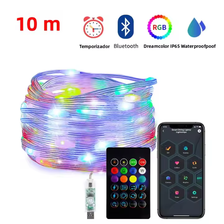 Luces De Navidad Fairy LED Bluetooth WS2812B RGBIC Addressable Con Música USB DC5V Para Decoración De Fiesta Boda Y Hogar - 1