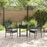 Conjunto de Bistro de Jardín de 3 Piezas vidaXL con Cojines de Ratán Sintético Negro - details 2