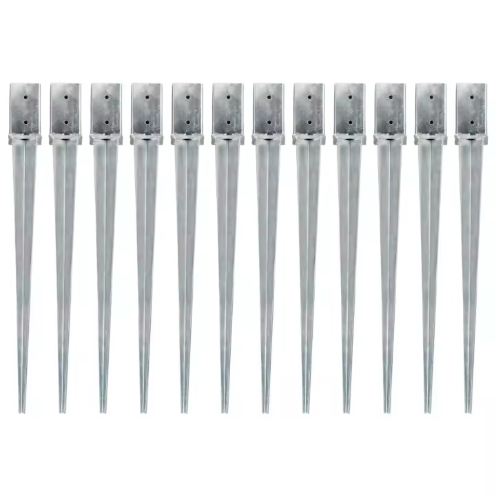 vidaXL Picas de tierra 12 uds acero galvanizado plateado 8x8x91 cm - 1
