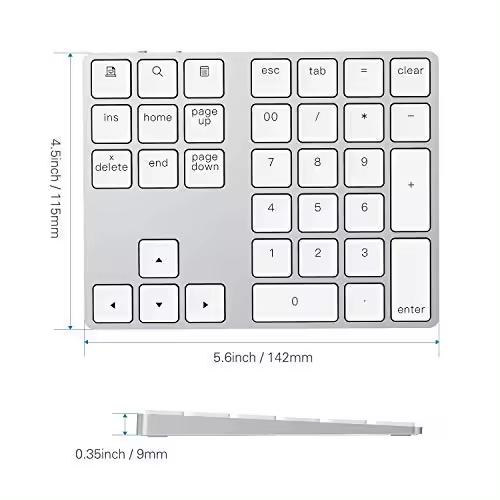 Awireless Rechargeable 34-Key Number Keyboard Data Entry Compatible for MacBook - 1