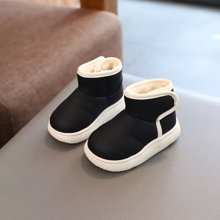 Botas De Invierno Para Niñas Y Niños Cuero Suela Suave Algodón Interior Peluche Antideslizante Botas Cortas Casuales Para Bebés - 1