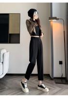 Pantalones De Trabajo Mujer Estilo Casual Cintura Alta Botones Talla Grande Color Caqui Largo Hasta El Tobillo Trasero Ancho - details 38
