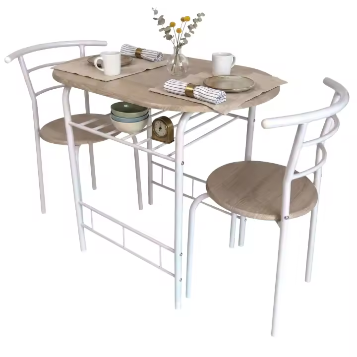 Miroytengo Juego de Mesa y 2 Sillas Cocina Butterfly Fija, Mesa Fija, Melamina Color Blanco y Roble Sonoma - 1