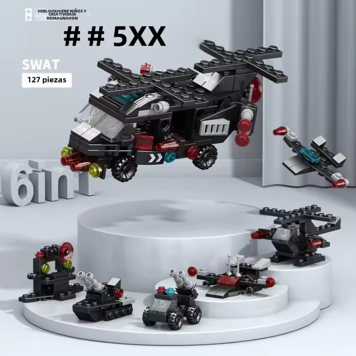 Nueva Kit De Bloques De Construcción DIY 6en1 Coche Policial Helicóptero Misil Vehículo Militar Para Niñas Modelo De Película Juguete Educativo Para Niños - 1