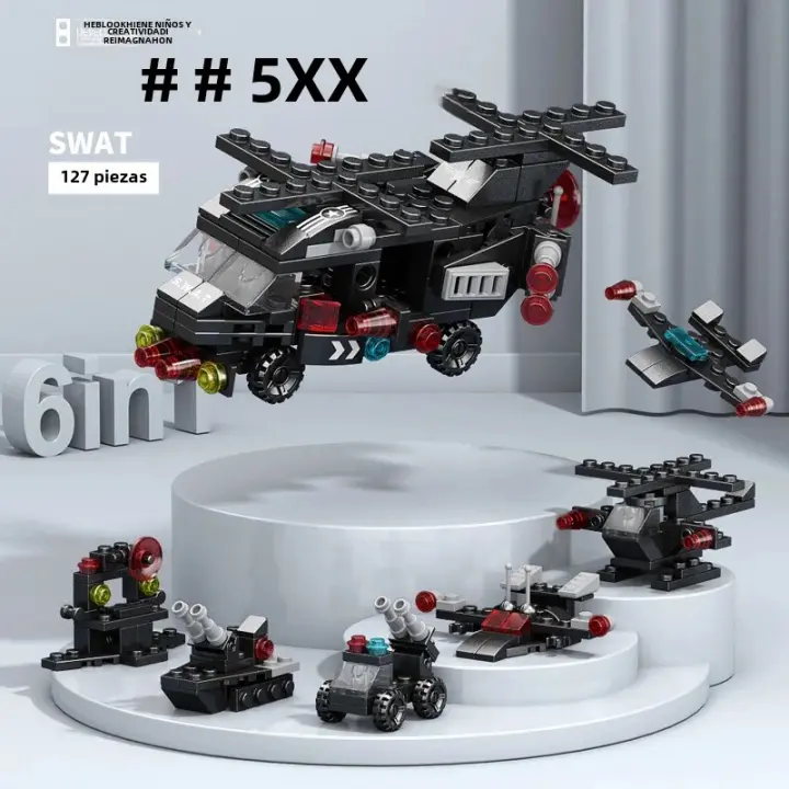 Nueva Kit De Bloques De Construcción DIY 6en1 Coche Policial Helicóptero Misil Vehículo Militar Para Niñas Modelo De Película Juguete Educativo Para Niños - 1