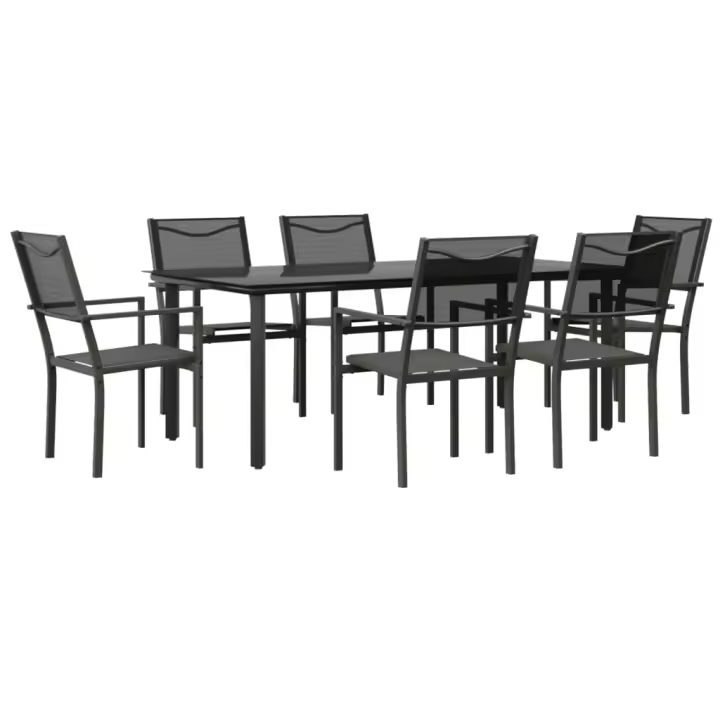 vidaXL Juego de comedor para jardín 7 piezas acero y textilene negro - 1