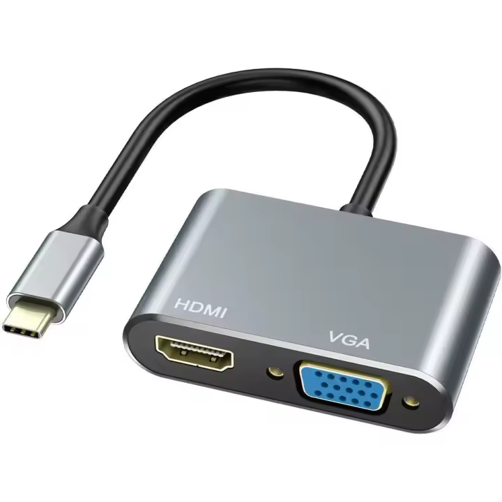 FGNS. Adaptador USB C a HDMI VGA,  2 en 1 USB Tipo C a VGA convertidor HDMI 4K para computadora portátil, Monitor, proyector, HDTV, Macbook Pro, Huawei Mate 3 / P30 Pro y más Dispositivos USB C - 1