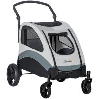 PawHut Cochecito para Perros Plegable Carrito para Mascotas con 5 Ventanas 2 Puertas Bolsillo de Almacenaje Correas de Seguridad y Frenos Tela Oxford 300D Acero 107x67x102 cm Gris - details 0