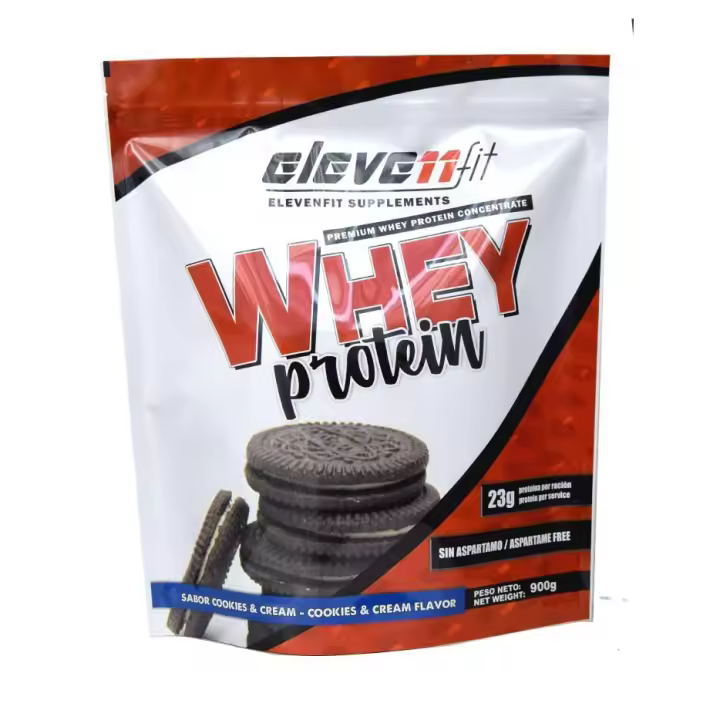 Eleven Fit Proteina Whey Pro, Concentrado de Suero / Aumenta Masa Muscular / BCAA's y Antioxidantes / Refuerza Huesos y Defensas / Bajo en Grasas y Carbohidratos, Sabor Sabor Cookies And Cream, 900GR - 1