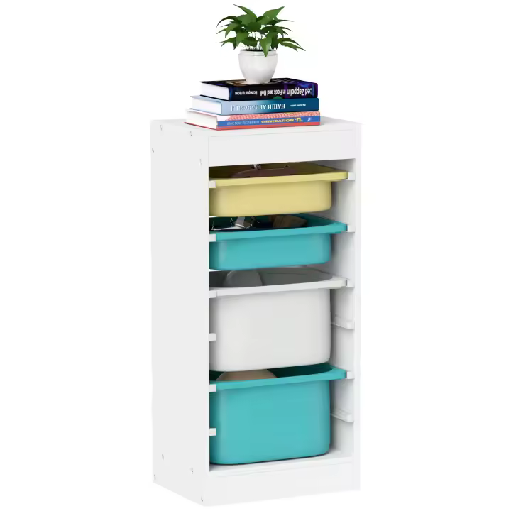 AIYAPLAY Mueble de almacenaje infantil, para juguetes infantiles, para libros y objetos creativos, con 4 compartimentos, para salón, dormitorio infantil, 40,8 L x 30 An x 90,3 Al, color blanco - 1