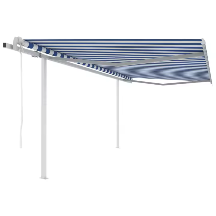vidaXL Toldo manual retráctil con postes azul y blanco 4,5x3 m - 1
